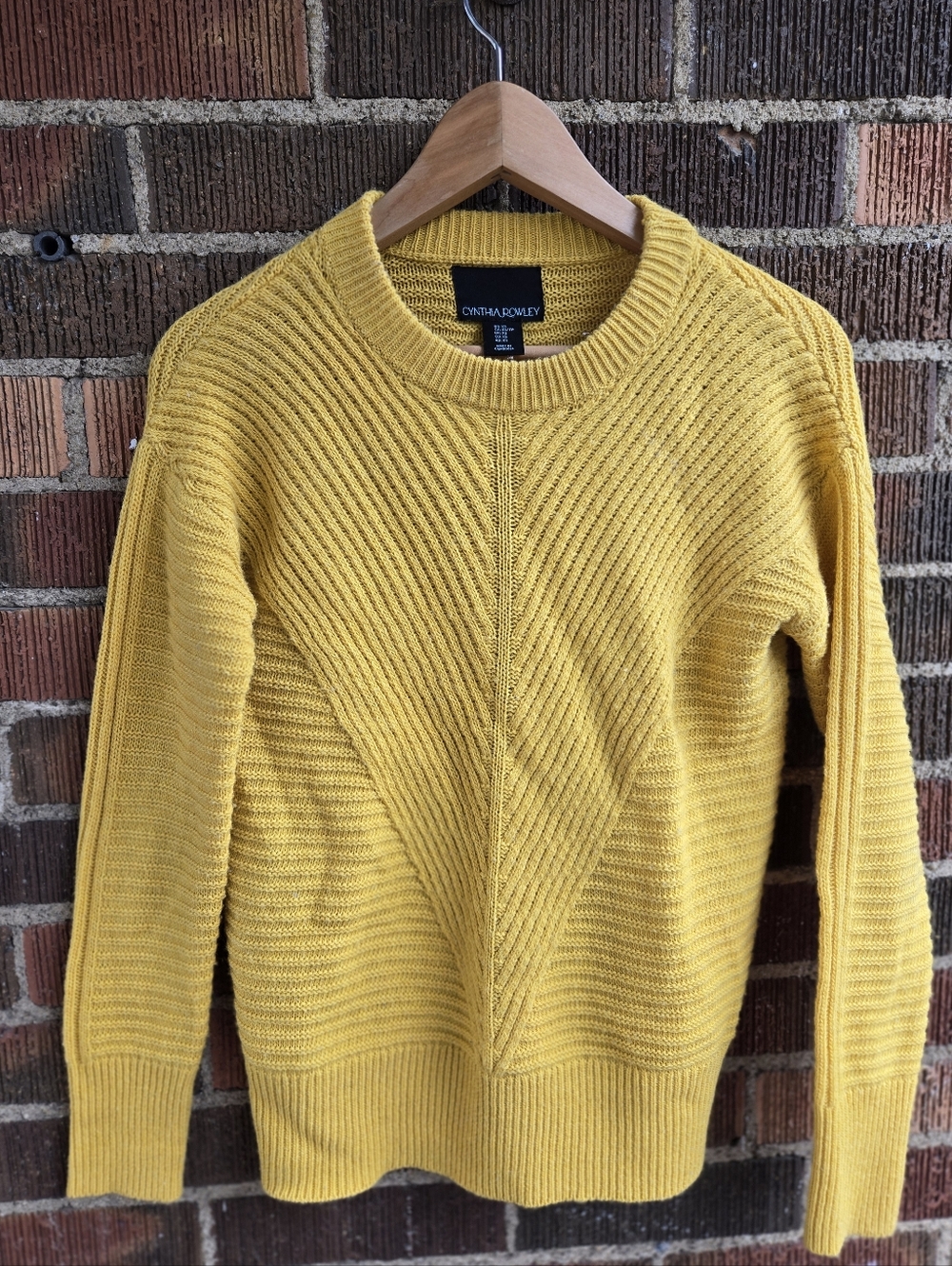 Cynthia Rowley Yellow Chevron Knit Crewneck Sweater